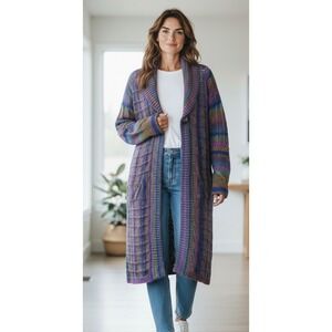 Longline Cardigan Sweater Wool Blend Purple Blue Knit Whimsigoth Hippie Eclectic
